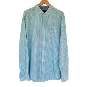 Tommy Hilfiger Long Sleeve Check Button Down Shirt Mens XL Teal Blue Classic Fit